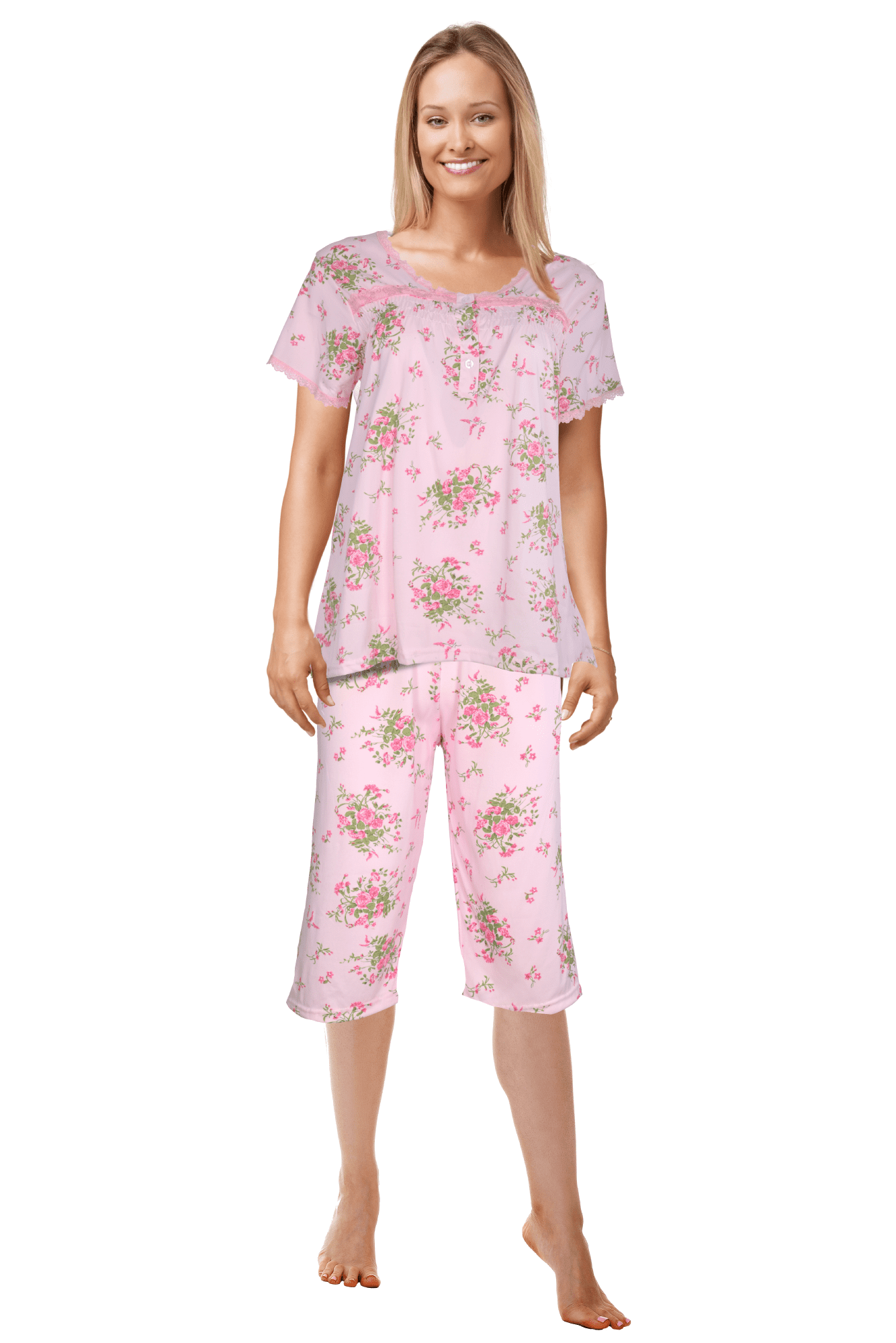 Cossy By Aqua 23515 Women's Short Sleeve Capri Pajama Set - pink