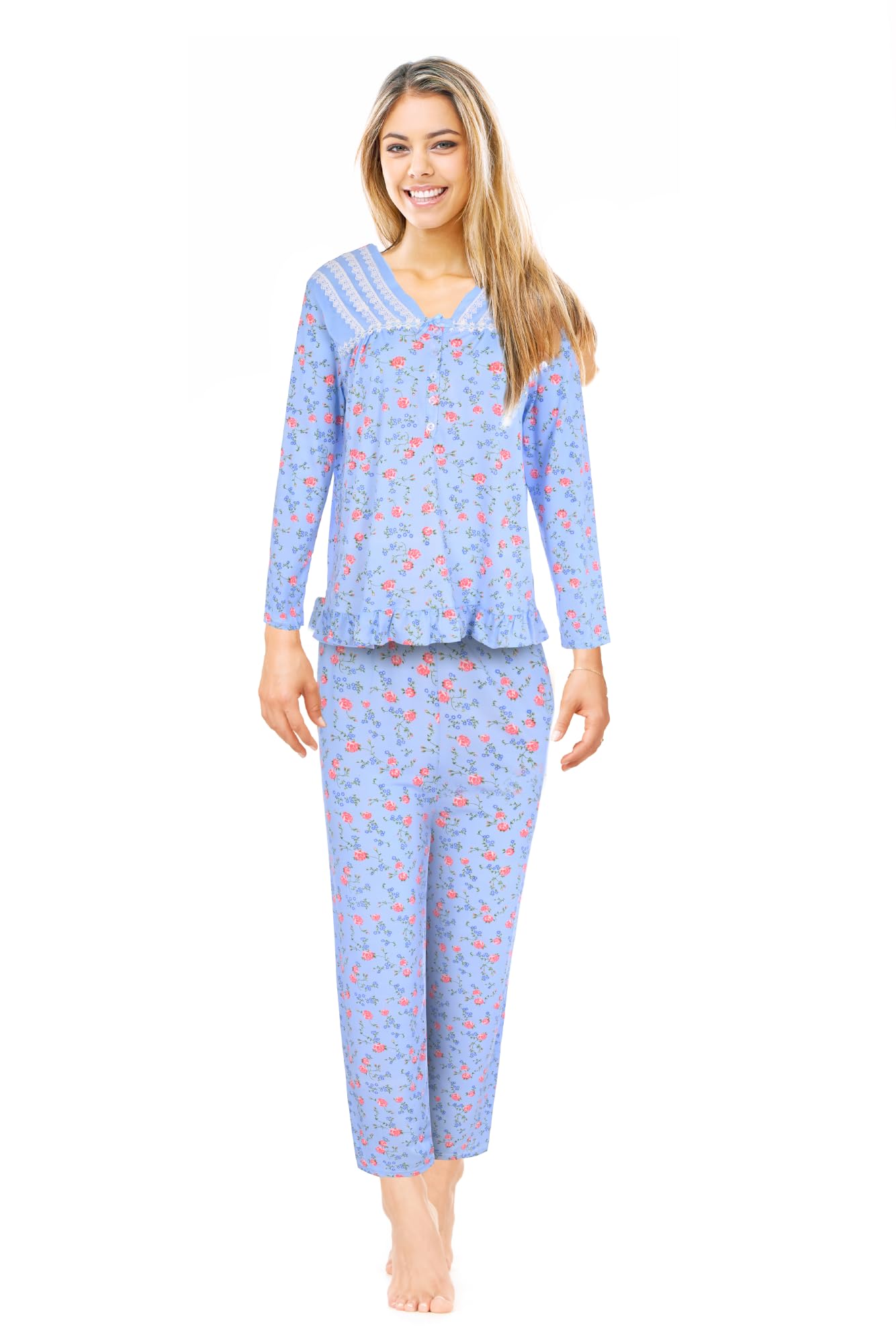 JEFFRICO Womens Pajamas For Women Long Sleeve Pajamas Set Sleepwear Soft Pajamas