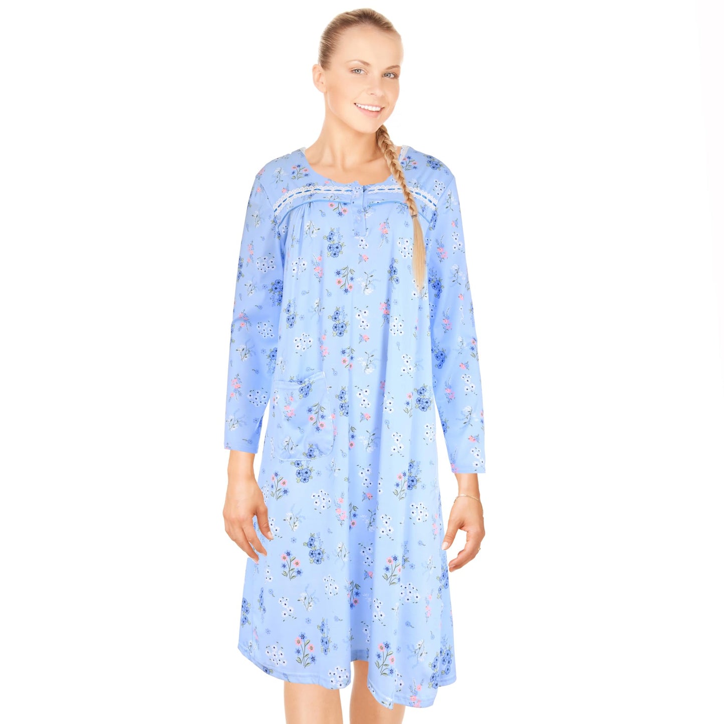 JEFFRICO Womens Long Sleeve Nightgowns Sleepwear Soft Pajama Dress Nightshirts