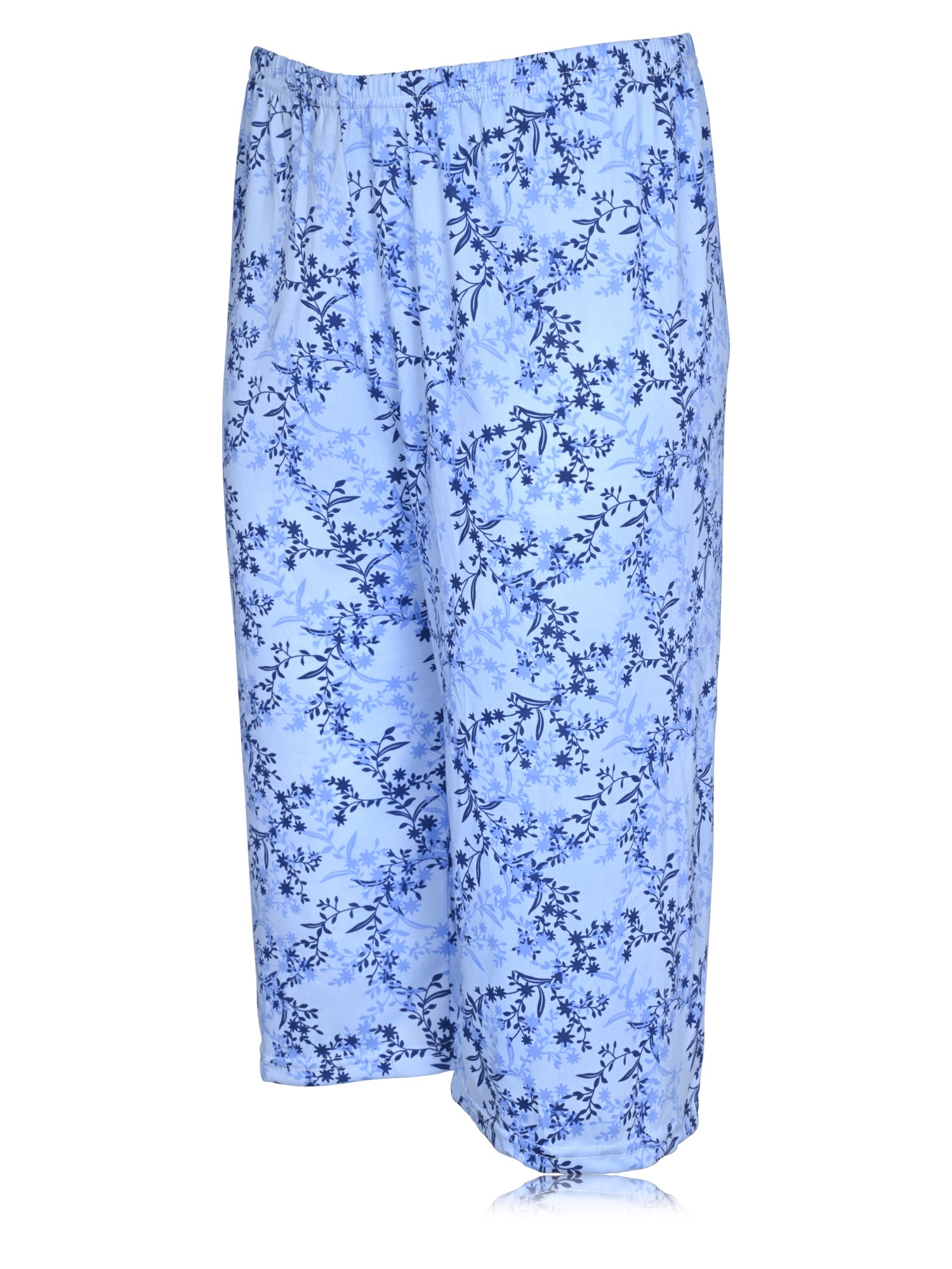 Mayfair Womens Medium Blue White Floral Lounge Capri Pajama Pants