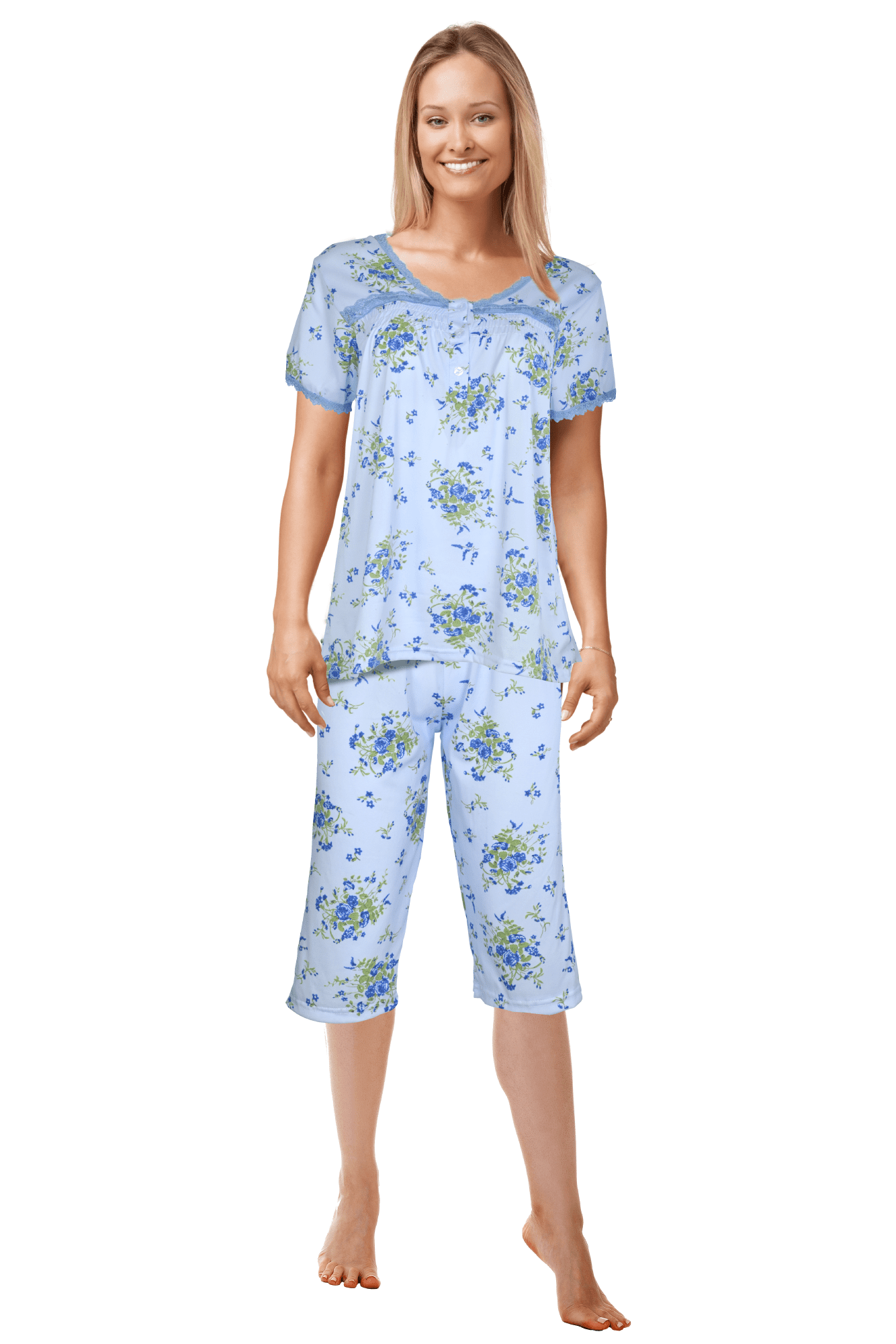 BULK BUY - Women's Peached Jersey Knit Capri Pajama Set with Placket ( –  Cantafio Sales